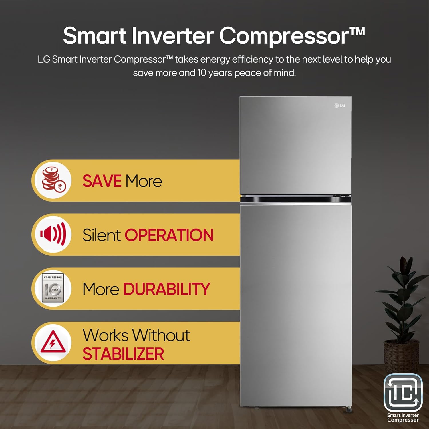 LG 322 L 2 Star Frost-Free Smart Inverter Double Door Refrigerator (GL-S342SPZY, Shiny Steel, Convertible & Multi Air Flow)